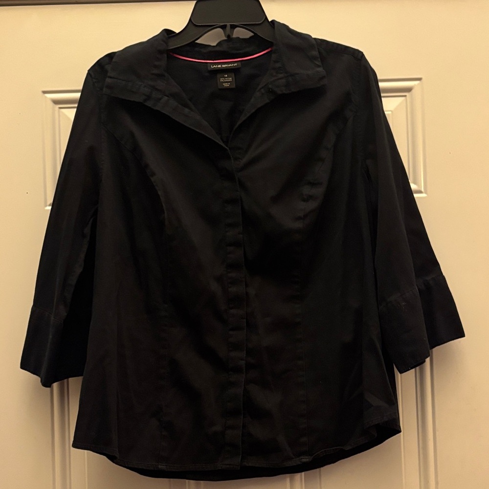 Lane Bryant Black Blouse with Pink Trim inside size 16